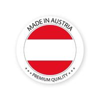modern gemaakt in Oostenrijk etiket geïsoleerd Aan wit achtergrond, gemakkelijk sticker met oostenrijks kleuren, premie kwaliteit postzegel ontwerp, vlag van Oostenrijk vector