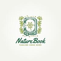 minimalistische natuur boek lijn kunst icoon logo illustratie ontwerp. gemakkelijk modern zuivel boek met blad decoratie logo concept vector