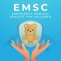 noodgeval medisch Diensten voor kinderen dag ontwerp sjabloon. teddy beer pop illustratie. vlak ontwerp. eps 10. vector