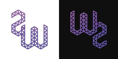 brieven wz en zw veelhoek logo, geschikt voor bedrijf verwant naar veelhoek met wz of zw initialen vector