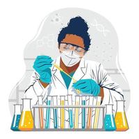 vrouwen in wetenschapsconcept met vrouwelijke wetenschapper die in laboratorium werkt vector