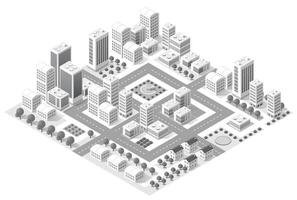 isometrische 3d illustratie van het stadsdeel met huizen vector