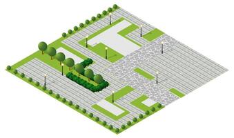 isometrische 3d illustratie van het stadsdeel met huizen vector