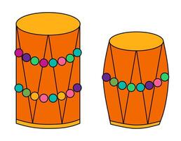 twee holi drums dhol elementen. ontwerp voor viering van Indisch festival van liefde en kleur. tekenfilm vlak illustratie. vector