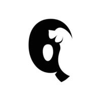 q brief met een negatief ruimte hond logo vector