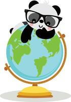 schattig panda Aan de wereld wereldbol vector