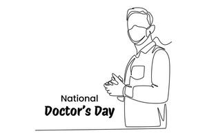 een doorlopend lijn tekening van nationaal dokter dag concept. tekening illustratie in gemakkelijk lineair stijl. vector