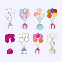 een verzameling van levendig ballonnen, variërend in grootte en kleur, stijgend hoog in de lucht. de ballonnen zijn drijvend, sierlijk afdrijven omhoog vector