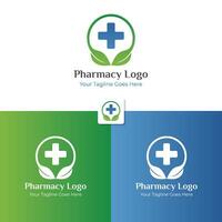 groen apotheek logo met helling groen natuurlijk blad vorm vector