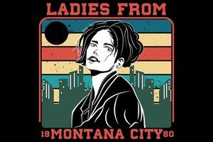 dames uit montana city 1980 retro vintage design vector