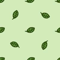 naadloos patroon. doodle stijl hand getrokken. natuur elementen. groene bladeren op een groene achtergrond. vector
