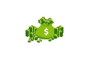 stapel geld. veel geld. groene bankbiljetten en munten vector pictogram illustraties