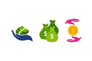 hand geld vector logo pictogram ontwerp. geld tas pictogram symbool.