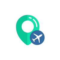 pin van luchthaven locatie pictogram vector ontwerp. pin kaart bord met vliegtuig symbool ontwerpen