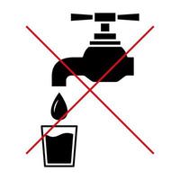 niet drinkbaar water, verbodsteken. drink geen water, teken. tik op pictogram. kraan verboden pictogram. glyph-symbool. vector