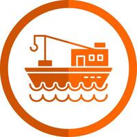 visvangst boot glyph oranje cirkel icoon vector