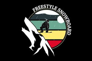 freestyle snowboard retro-design vector