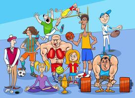 sportdisciplines en tekenfilmmensengroep vector