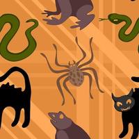 bruin naadloos halloween-patroon met dieren vector