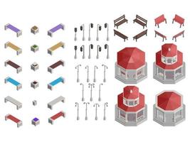 isometrische selectie van tuinhuisje details voor constructie vector