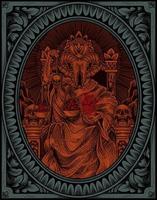 illustratie koning satan op gotische gravure ornament stijl vector