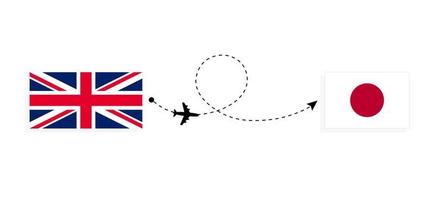 vlucht en reis van het verenigd koninkrijk van groot-brittannië naar japan per passagiersvliegtuig reisconcept vector