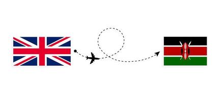 vlucht en reis van het verenigd koninkrijk van groot-brittannië naar kenia per passagiersvliegtuig reisconcept vector