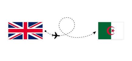 vlucht en reis van het verenigd koninkrijk van groot-brittannië naar algerije per passagiersvliegtuig reisconcept vector