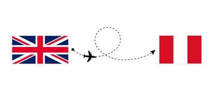 vlucht en reis van het verenigd koninkrijk van groot-brittannië naar peru per passagiersvliegtuig reisconcept vector