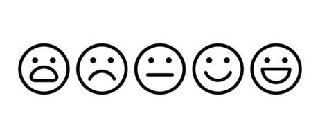 klanten humeur volgen. niveau enquête van klant tevredenheid. verzameling van vijf gelaats uitdrukking. vector