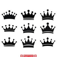 embleem van adel ingewikkeld bewerkte Koninklijk kroon silhouetten voor grootsheid ontwerpen vector