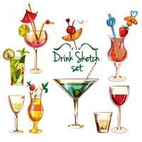 Schets cocktail set vector