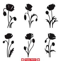 levendig papaver silhouet borders elegant bloemen decor reeks vector