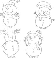 schets sneeuwman clip art reeks voor geliefden van winter seizoen. deze winter thema sneeuwman pakken Kerstmis viering vector