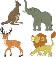 kleurrijk dieren clip art set. tekenfilm wild dieren clip art reeks voor geliefden van dieren in het wild vector