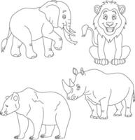 schets dieren clip art set. tekenfilm wild dieren clip art reeks voor geliefden van dieren in het wild vector