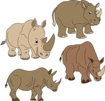 neushoorn clip art set. tekenfilm wild dieren clip art reeks voor geliefden van dieren in het wild vector