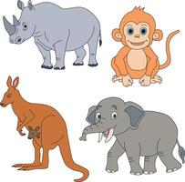 kleurrijk dieren clip art set. tekenfilm wild dieren clip art reeks voor geliefden van dieren in het wild vector