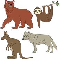 kleurrijk dieren clip art set. tekenfilm wild dieren clip art reeks voor geliefden van dieren in het wild vector