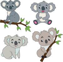 koala clip art set. tekenfilm wild dieren clip art reeks voor geliefden van dieren in het wild vector