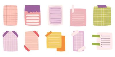 papier lakens sticker verzameling voor handig notities maken en belangrijk datum opname voor creatief dagboek bijhouden, functioneel en decoratief memo stickers. schattig helder kleuren vector