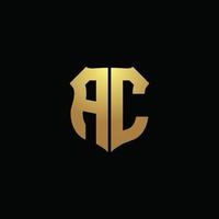 ac logo monogram met gouden kleuren en schildvorm ontwerpsjabloon vector