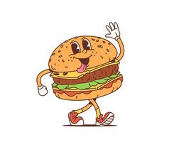 tekenfilm retro cheeseburger groovy funky karakter vector