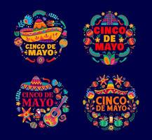 cinco de mayo Mexicaans vakantie ronde emblemen. vector