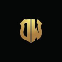 dw logo monogram met gouden kleuren en schildvorm ontwerpsjabloon vector