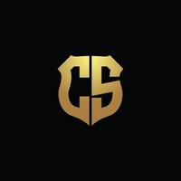 cs logo monogram met gouden kleuren en schildvorm ontwerpsjabloon vector