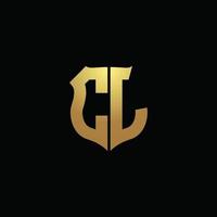 cj logo monogram met gouden kleuren en schildvorm ontwerpsjabloon vector