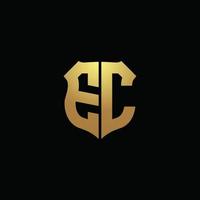 ec logo monogram met gouden kleuren en schildvorm ontwerpsjabloon vector