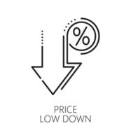 economisch crisis icoon, prijs laag omlaag, voorraad markt vector