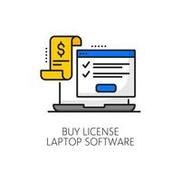 kopen licentie laptop software lijn kleur icoon, teken vector